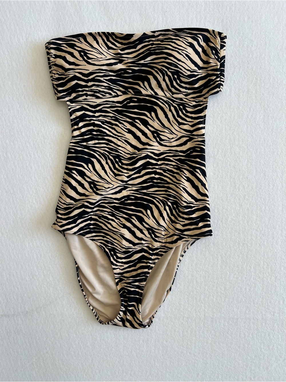 Aerie Real Good Zebra One Piece Swimsuit M Long Strapless Cutout Animal Print